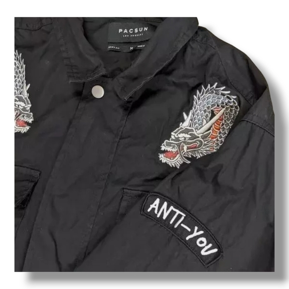 *NWT* PACSUN - Black Embroidered Men's Jacket - Picture 3 of 8